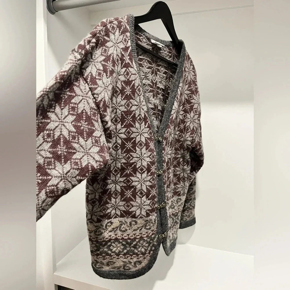 Vintage H&M WOMAN COLLECTION 100% Shetland Wool Nordic cardigan Large bradenburg - Picture 4 of 10